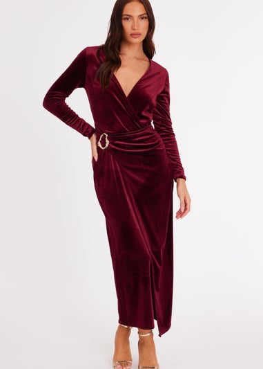 Quiz Red Velvet Wrap Midaxi Dress