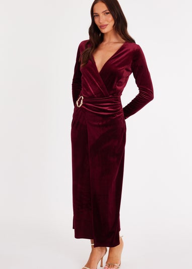 Quiz Red Velvet Wrap Midaxi Dress