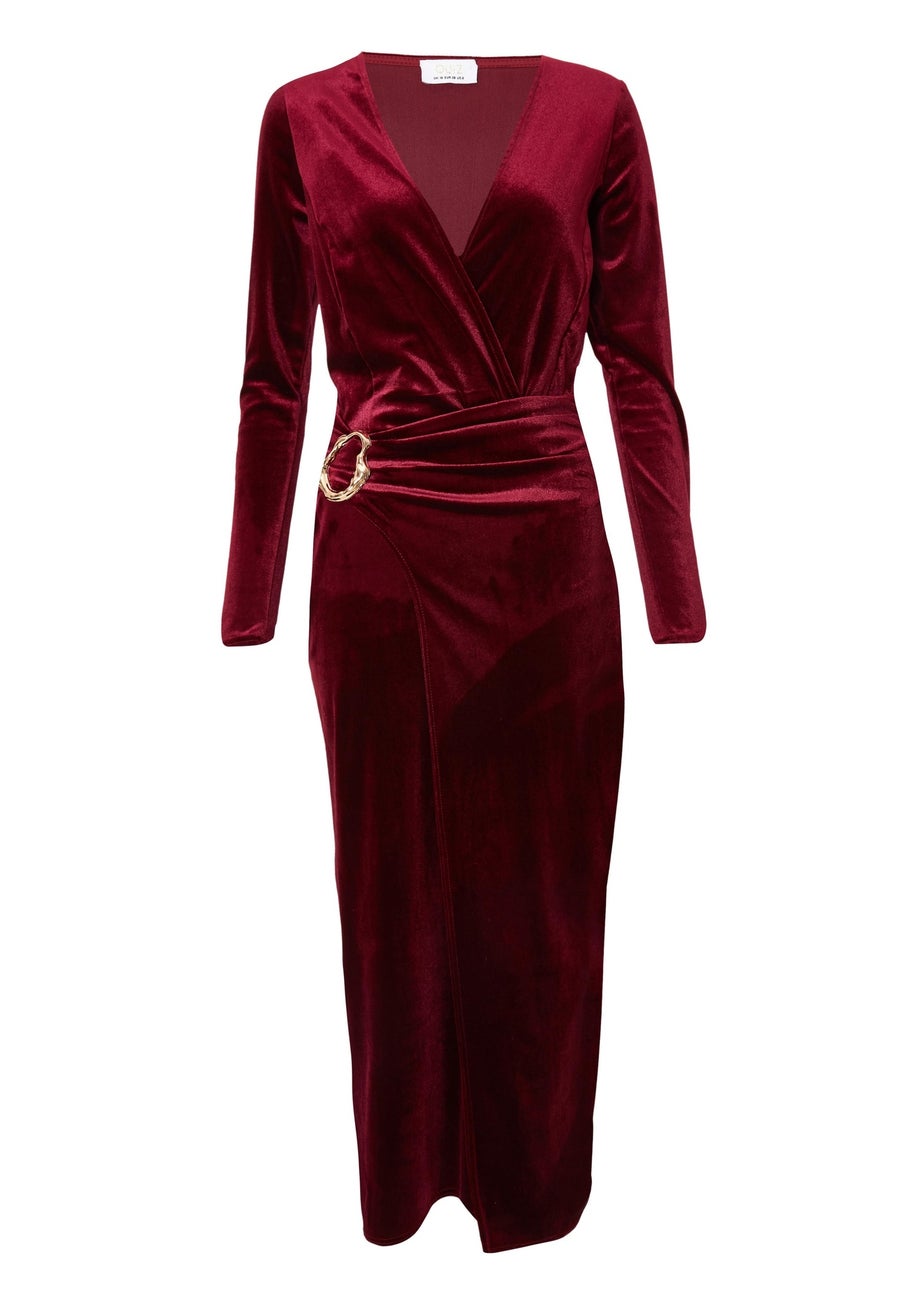 Quiz Red Velvet Wrap Midaxi Dress