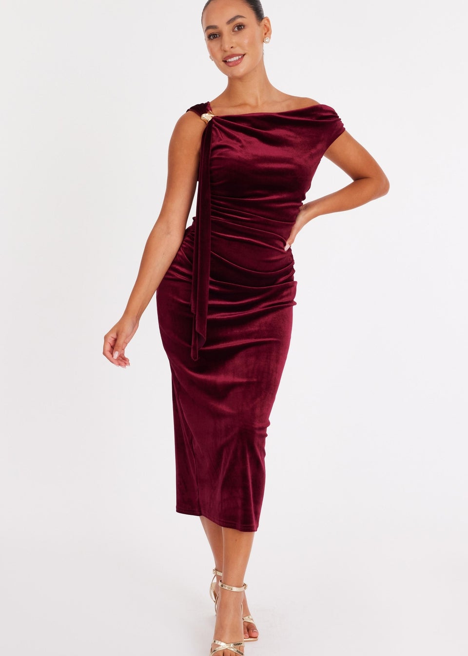 Quiz Red Petite Velvet Sash Detail Midaxi Dress