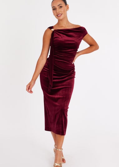 Quiz Red Petite Velvet Sash Detail Midaxi Dress