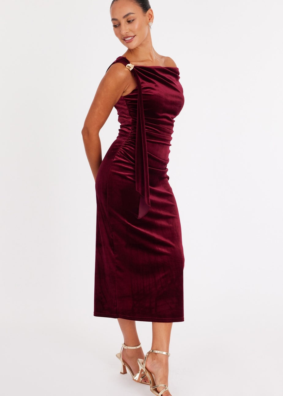 Quiz Red Petite Velvet Sash Detail Midaxi Dress