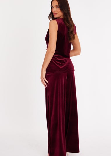 Quiz Red Velvet Round Neck Waistcoat