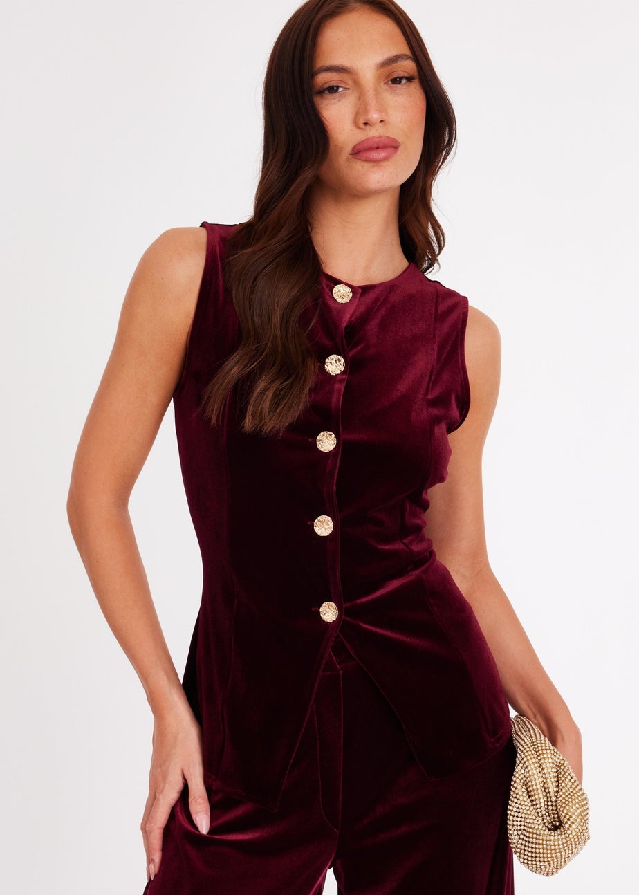 Quiz Red Velvet Round Neck Waistcoat