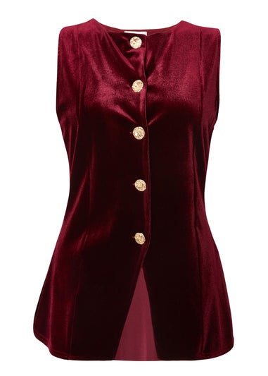 Quiz Red Velvet Round Neck Waistcoat