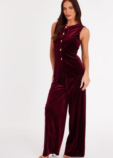 Quiz Red Velvet Round Neck Waistcoat