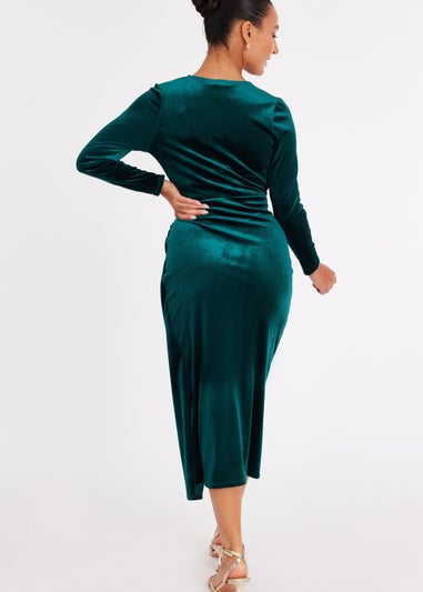 Quiz Green Petite Velvet Wrap Midaxi Dress