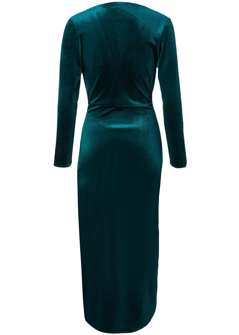 Quiz Green Petite Velvet Wrap Midaxi Dress