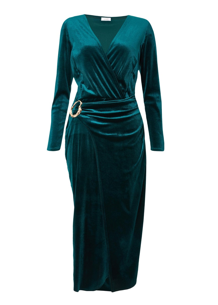 Quiz Green Petite Velvet Wrap Midaxi Dress