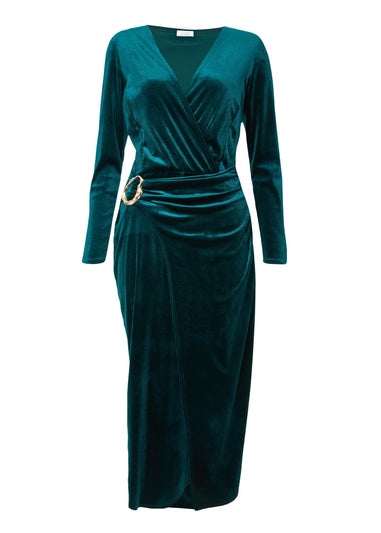 Quiz Green Petite Velvet Wrap Midaxi Dress