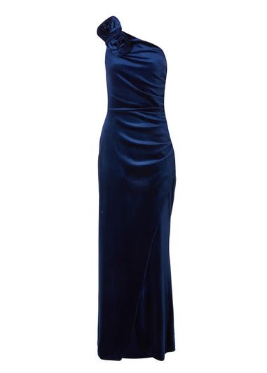 Quiz Navy Velvet Corsage Maxi Dress
