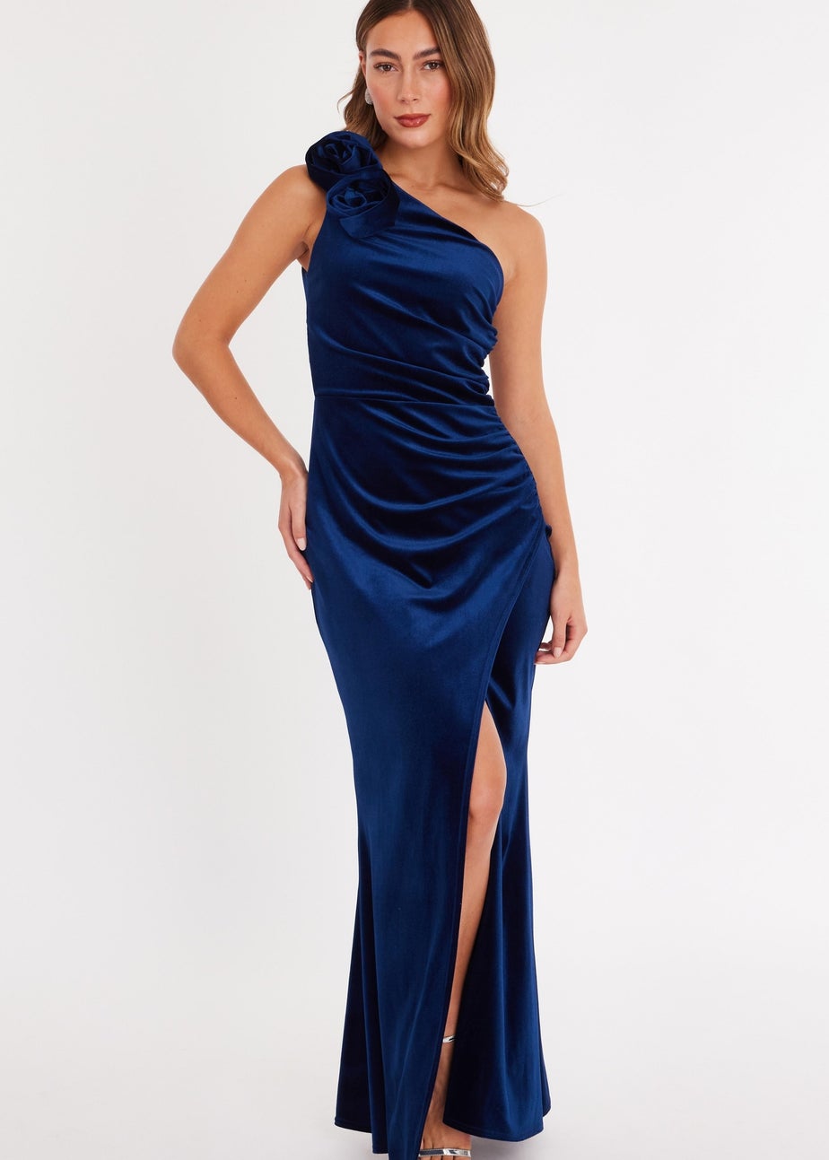 Quiz Navy Velvet Corsage Maxi Dress