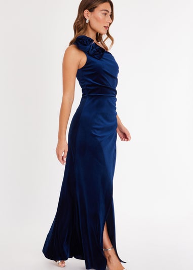 Quiz Navy Velvet Corsage Maxi Dress