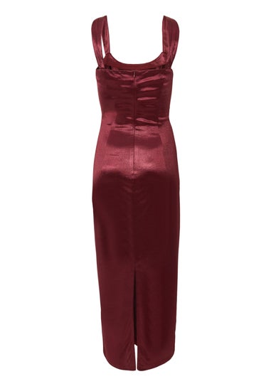 Quiz Burgundy Petite Square Neck Satin Midaxi Dress