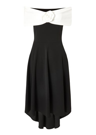 Quiz Black Corsage Dip Hem Midi Dress