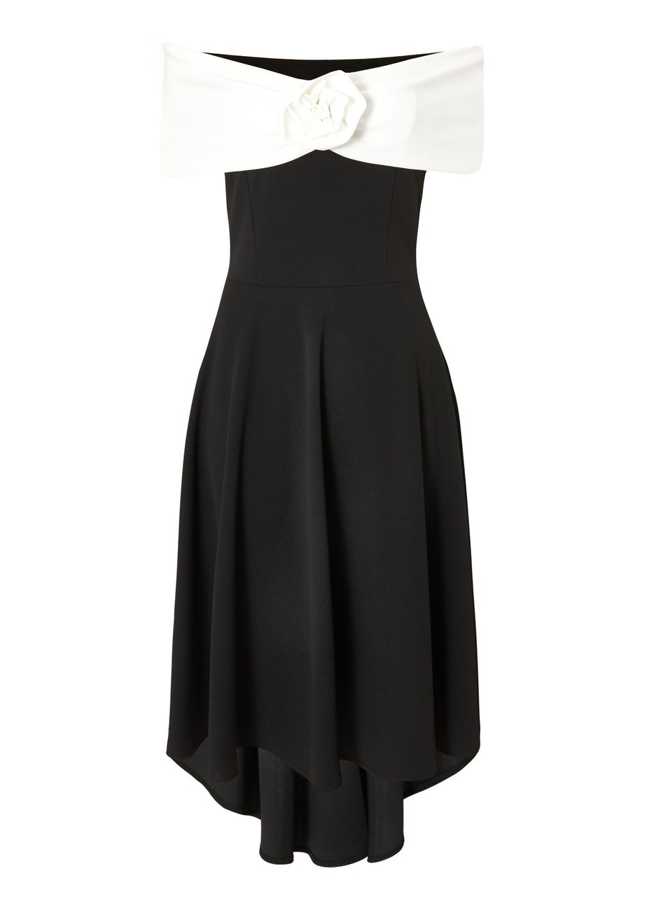 Quiz Black Corsage Dip Hem Midi Dress