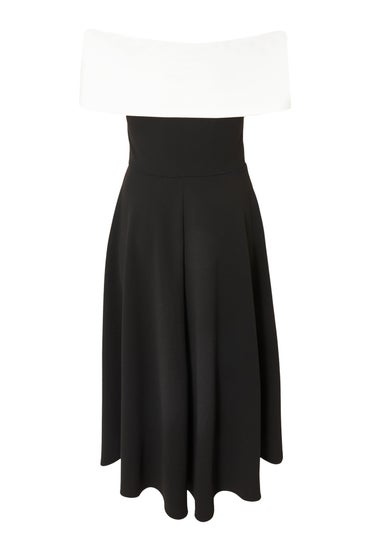 Quiz Black Corsage Dip Hem Midi Dress