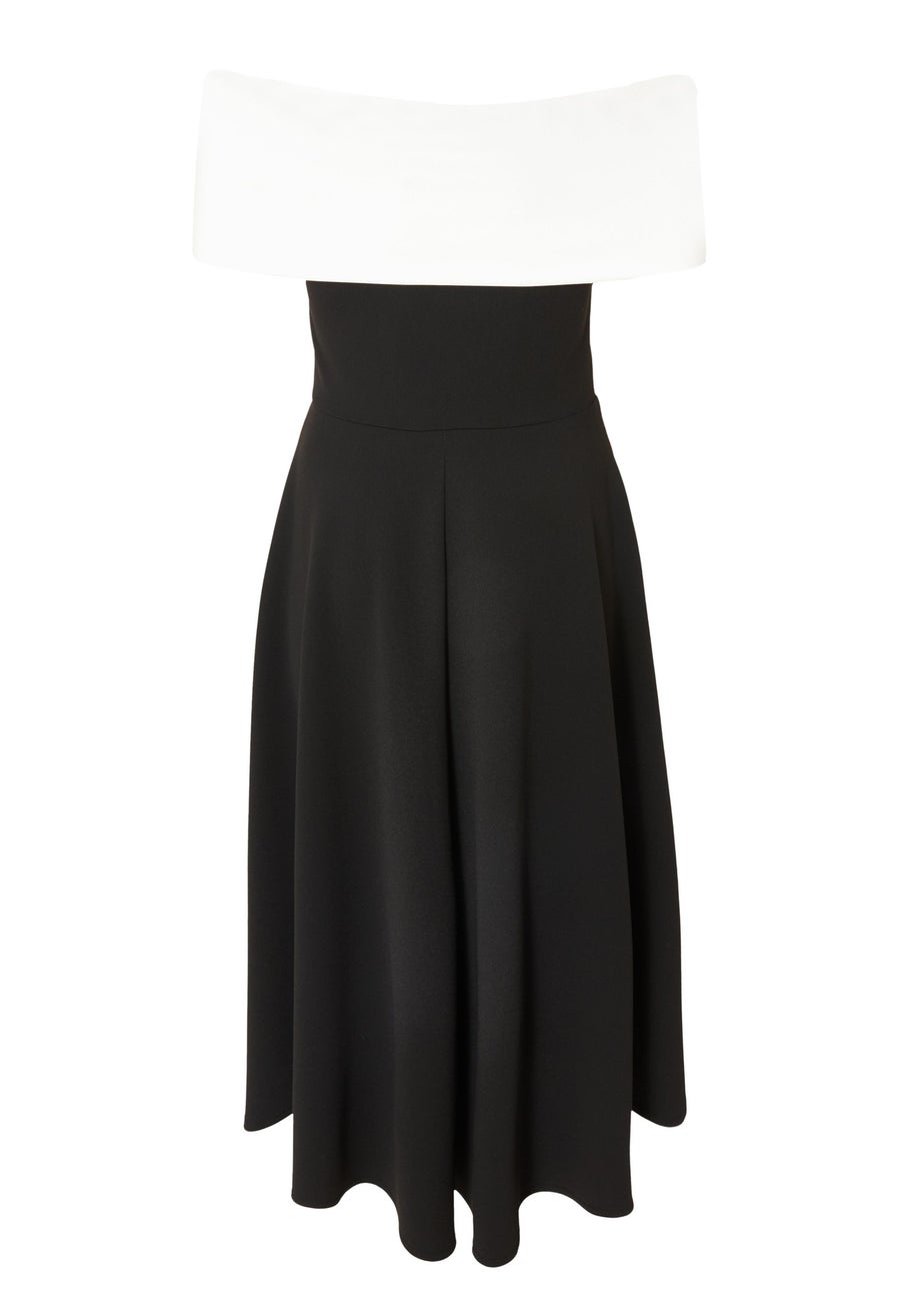 Quiz Black Corsage Dip Hem Midi Dress