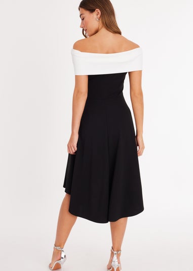Quiz Black Corsage Dip Hem Midi Dress