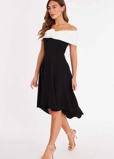 Quiz Black Corsage Dip Hem Midi Dress