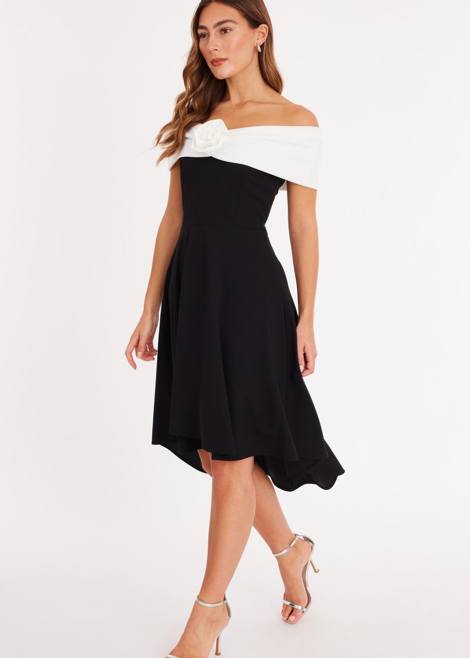 Quiz Black Corsage Dip Hem Midi Dress