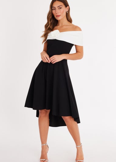 Quiz Black Corsage Dip Hem Midi Dress