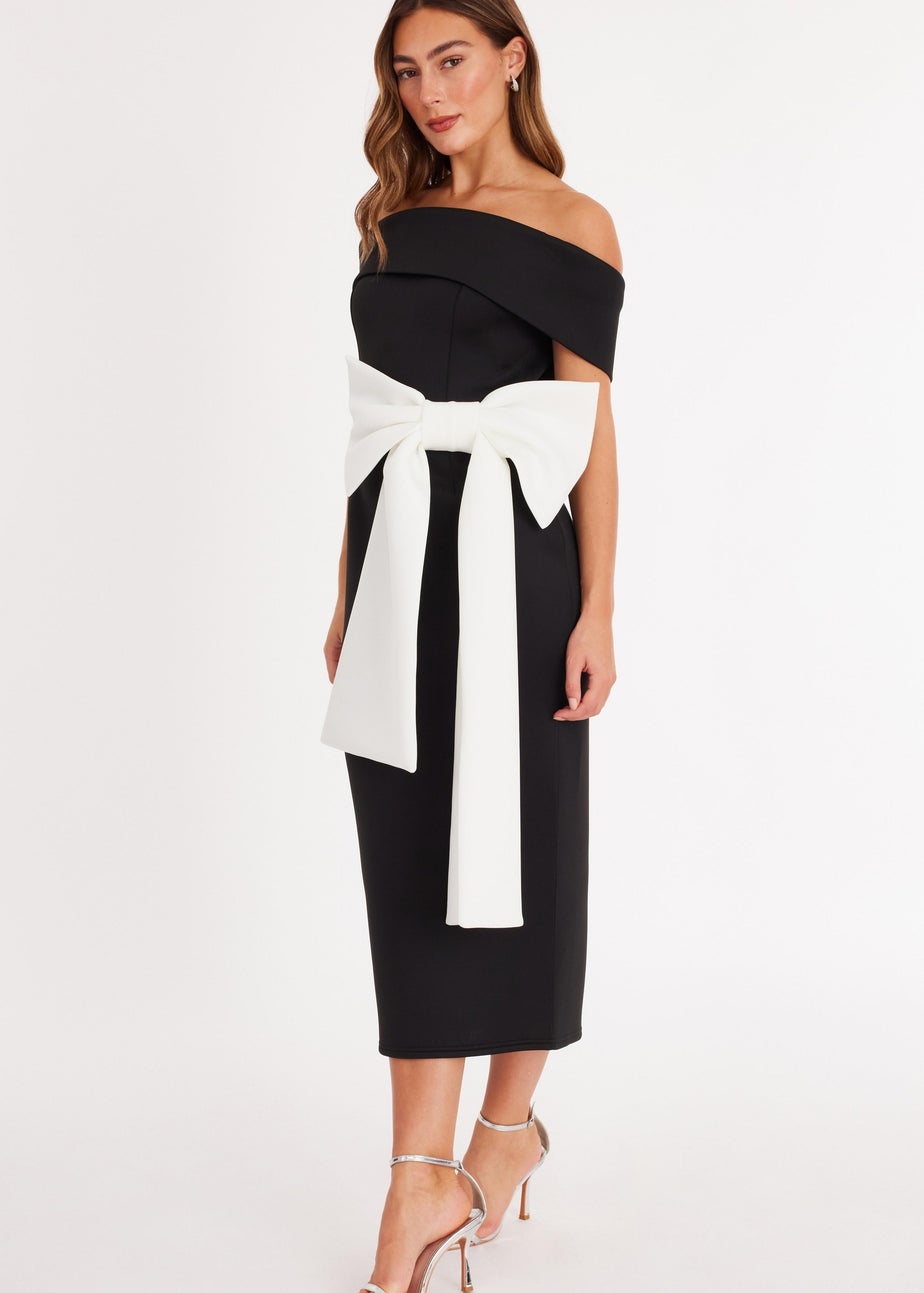 Quiz Black Contrast Bow Midi Dress