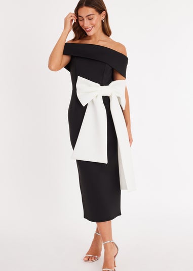 Quiz Black Contrast Bow Midi Dress
