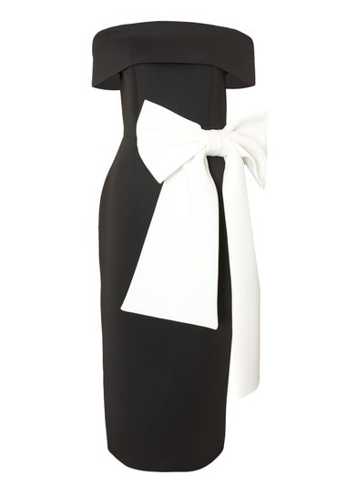 Quiz Black Contrast Bow Midi Dress