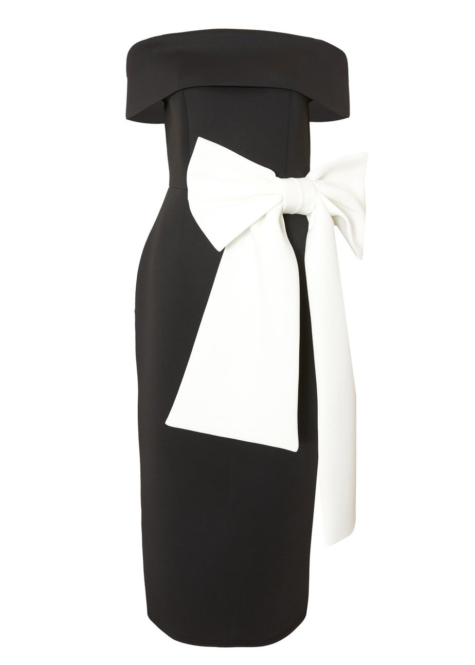 Quiz Black Contrast Bow Midi Dress