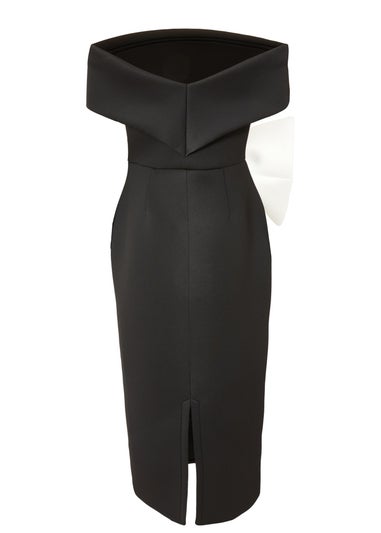 Quiz Black Contrast Bow Midi Dress