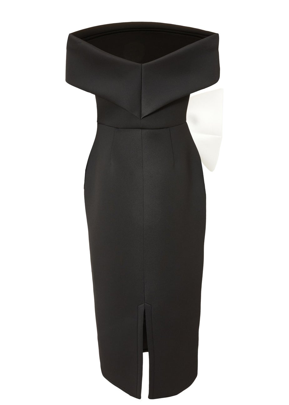 Quiz Black Contrast Bow Midi Dress