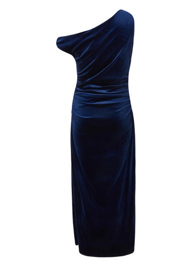 Quiz Navy Asymmetric Velvet Midaxi Dress