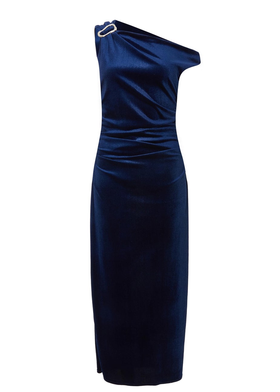 Quiz Navy Asymmetric Velvet Midaxi Dress