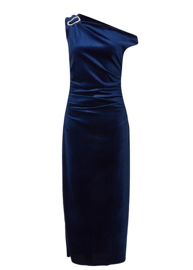 Quiz Navy Asymmetric Velvet Midaxi Dress