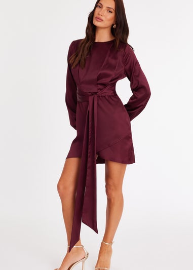 Quiz Burgundy Satin Draped Mini Dress