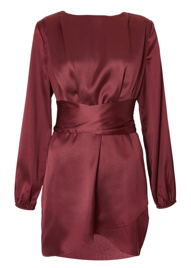 Quiz Burgundy Satin Draped Mini Dress