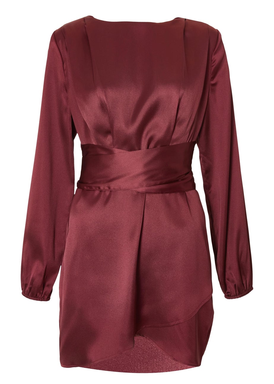 Quiz Burgundy Satin Draped Mini Dress