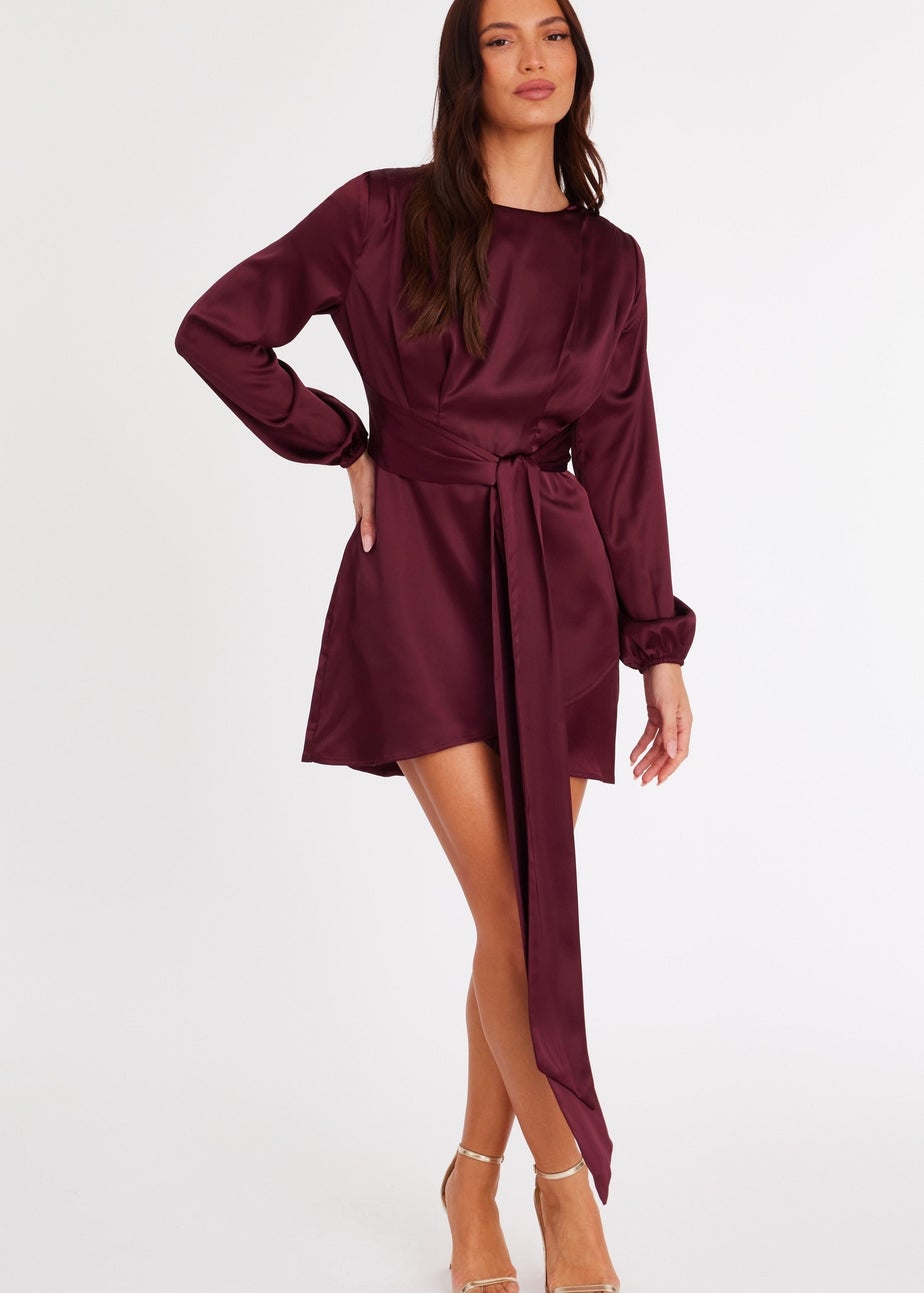 Quiz Burgundy Satin Draped Mini Dress
