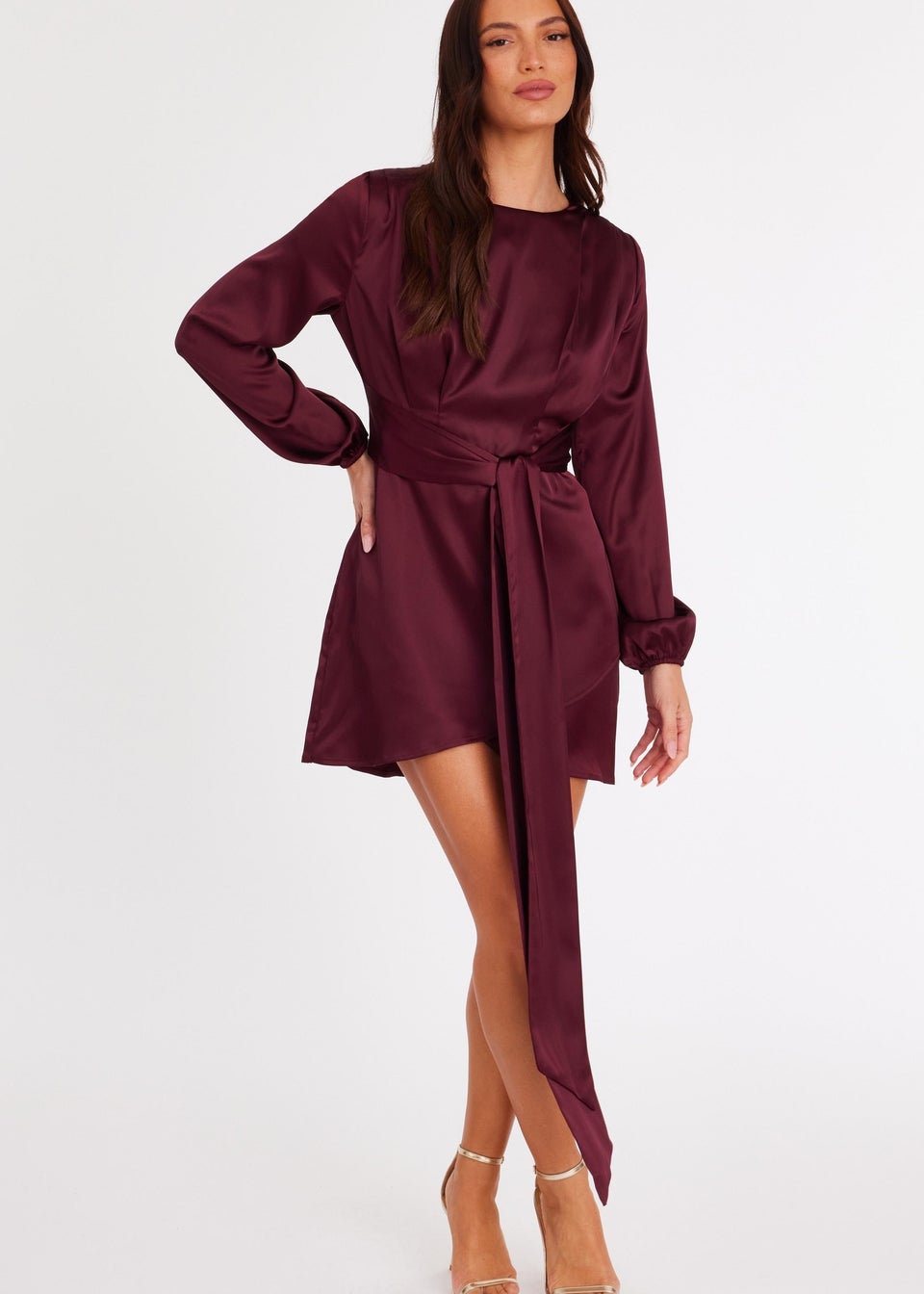 Quiz Burgundy Satin Draped Mini Dress