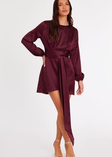 Quiz Burgundy Satin Draped Mini Dress