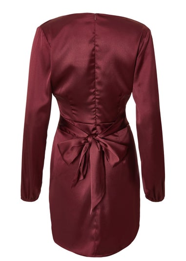 Quiz Burgundy Satin Draped Mini Dress
