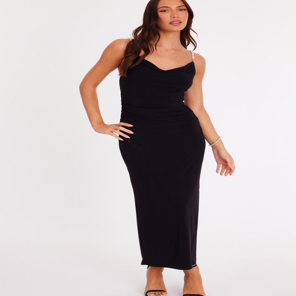 Quiz Black Pearl Strap Midaxi Dress