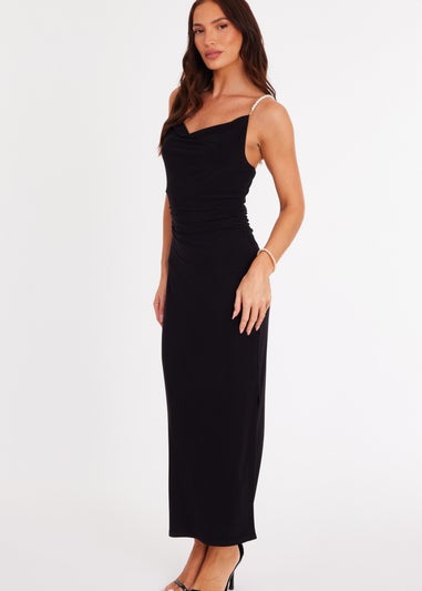 Quiz Black Pearl Strap Midaxi Dress