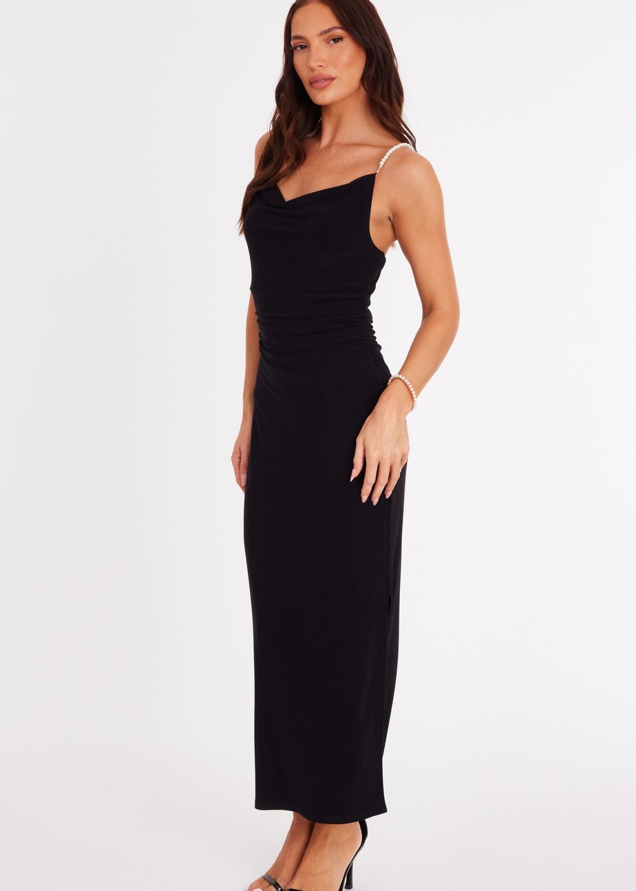 Quiz Black Pearl Strap Midaxi Dress