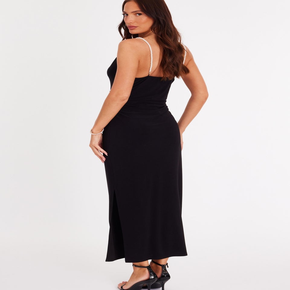 Quiz Black Pearl Strap Midaxi Dress