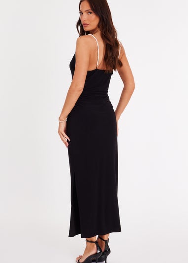 Quiz Black Pearl Strap Midaxi Dress