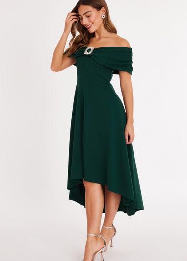 Quiz Green Diamante Buckle Midi Dress