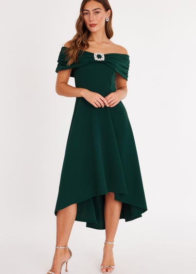 Quiz Green Diamante Buckle Midi Dress