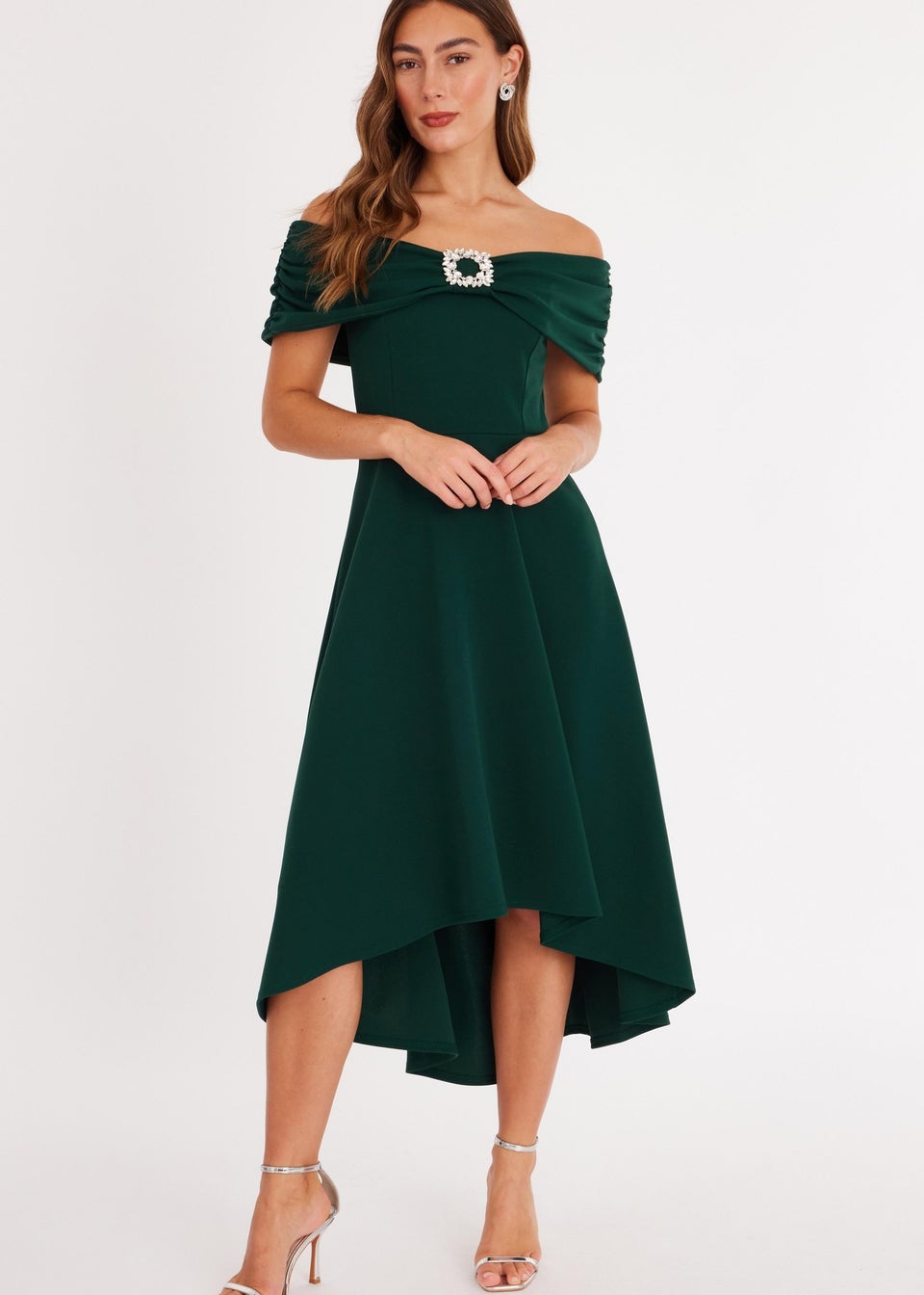 Quiz Green Diamante Buckle Midi Dress